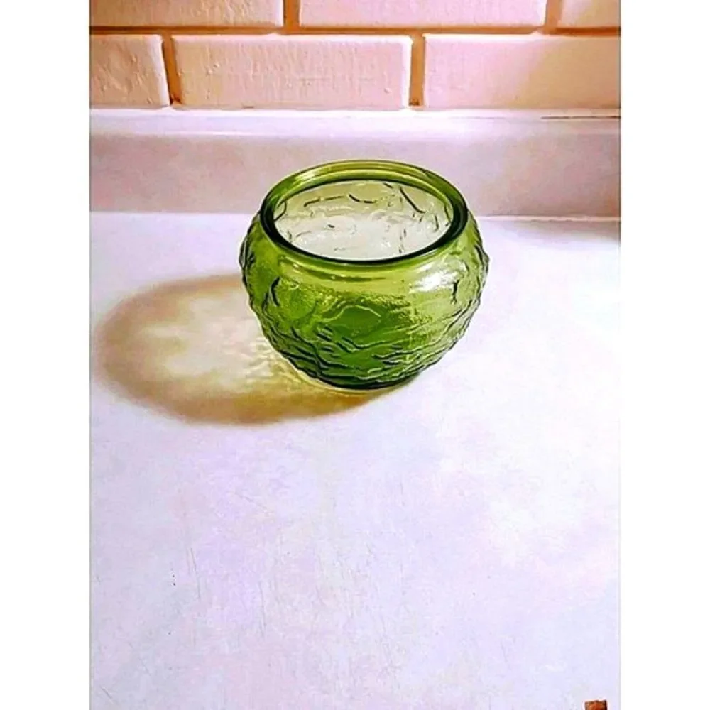 VINTAGE EO BRODY GREEN CRINKLE TEXTURED GLASS BOWL 5 x 5.5 G 108